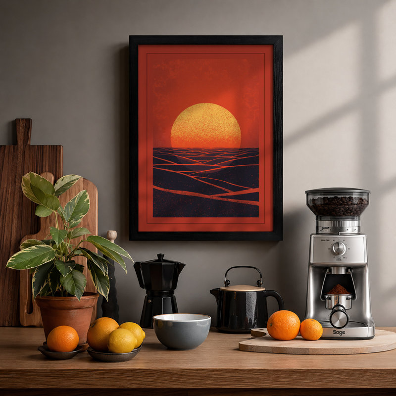 Sun Over Turbulent Sea Coastal - Print, Black, A4 - 29.7 x 21.0 cm