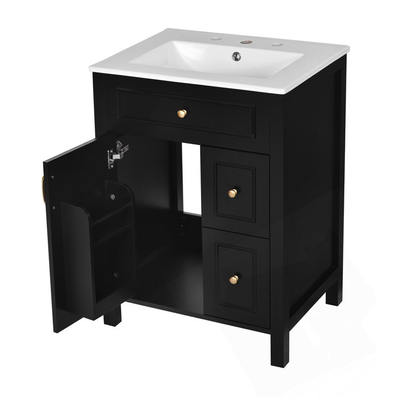 Meuble-lavabo de 24 pouces avec lavabo en céramique, Noir