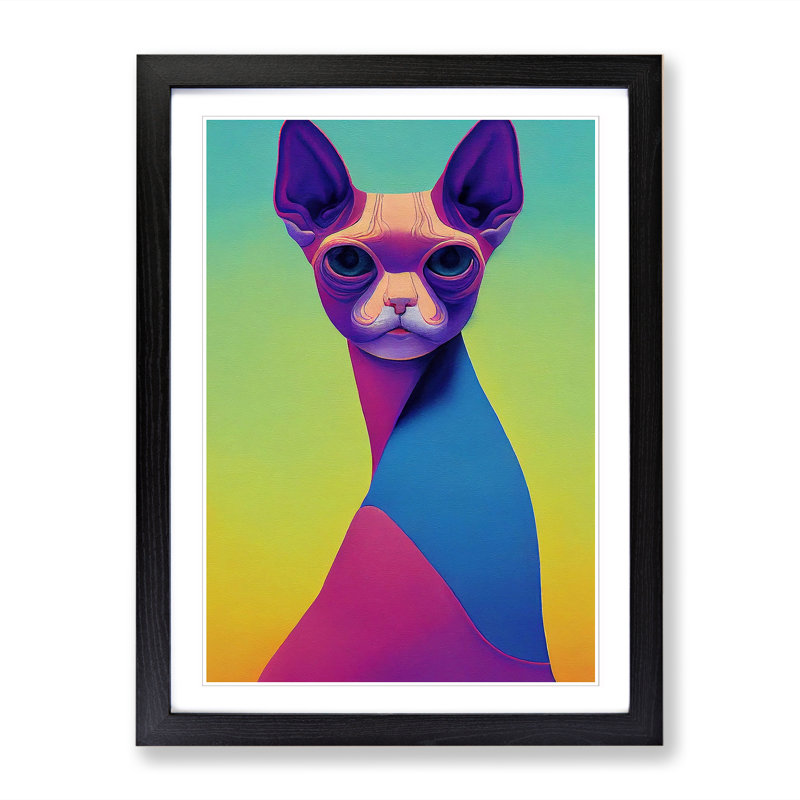 Sphynx Cat - Single Picture Frame Painting, 34cm H x 25cm W x 2cm D, Walnut