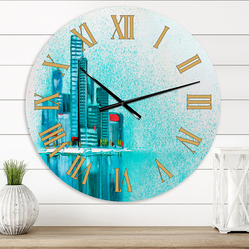 Cityscape By The River I - Horloge murale moderne, Petit