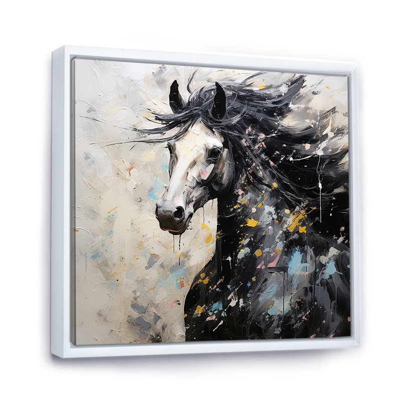 Minimalisme galopant sur une toile, H 16 po x l 16 po x P 1 po, Cadre flottant blanc
