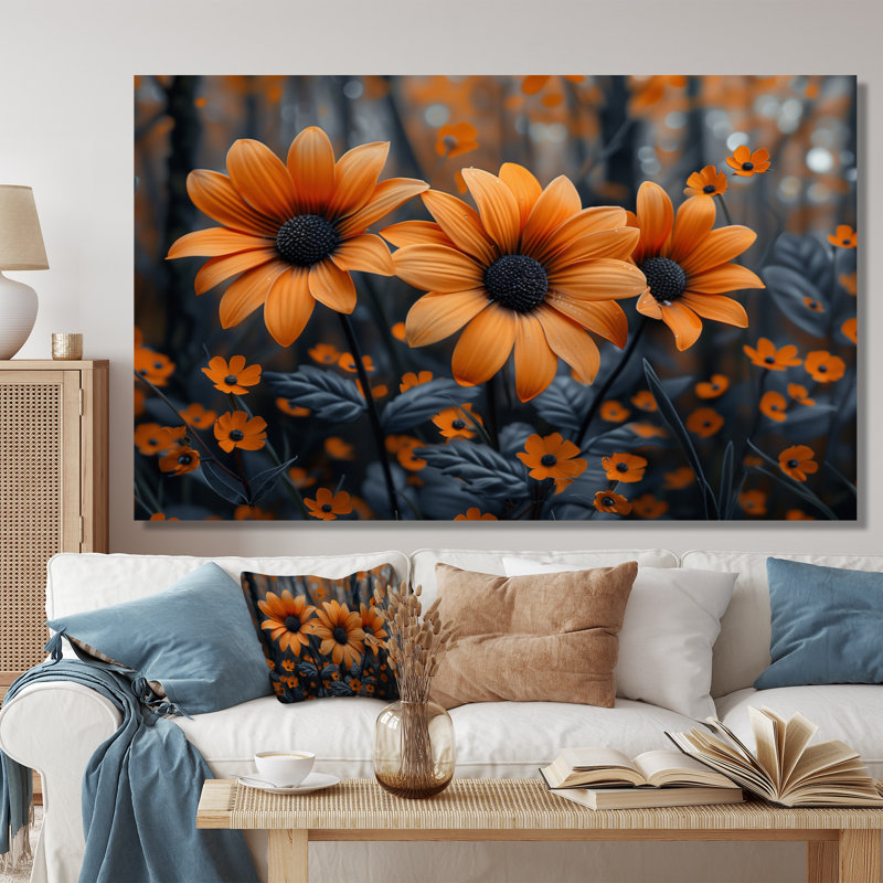 «Yellow Daisy Forest Flowers» - reproduction d'art murale jaune, Toile tendue, H 40 po x l 60 po