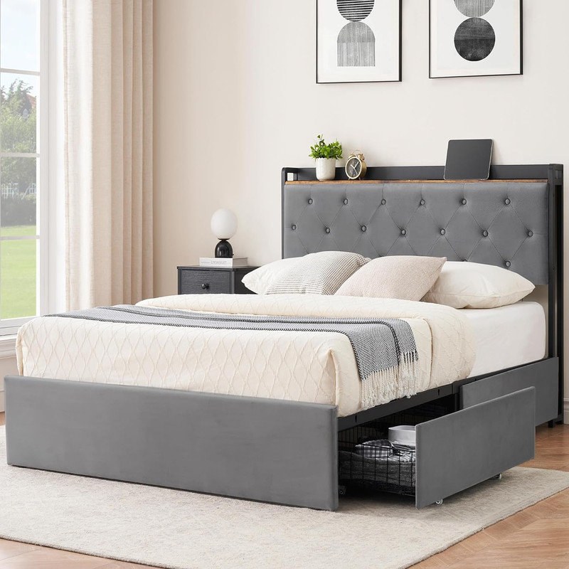 Solid Wood Slat Headboard Design Bed