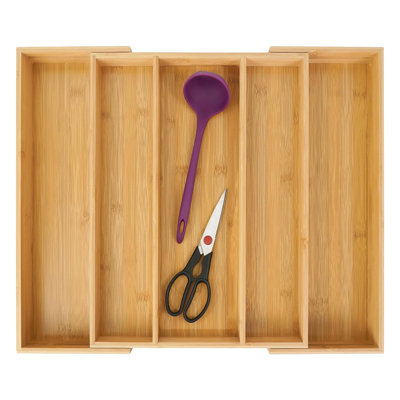 Organisateur de tiroir de cuisine en bambou extensible, porte-ustensiles réglable et range-couverts, séparateur de tiroir, 5 fentes