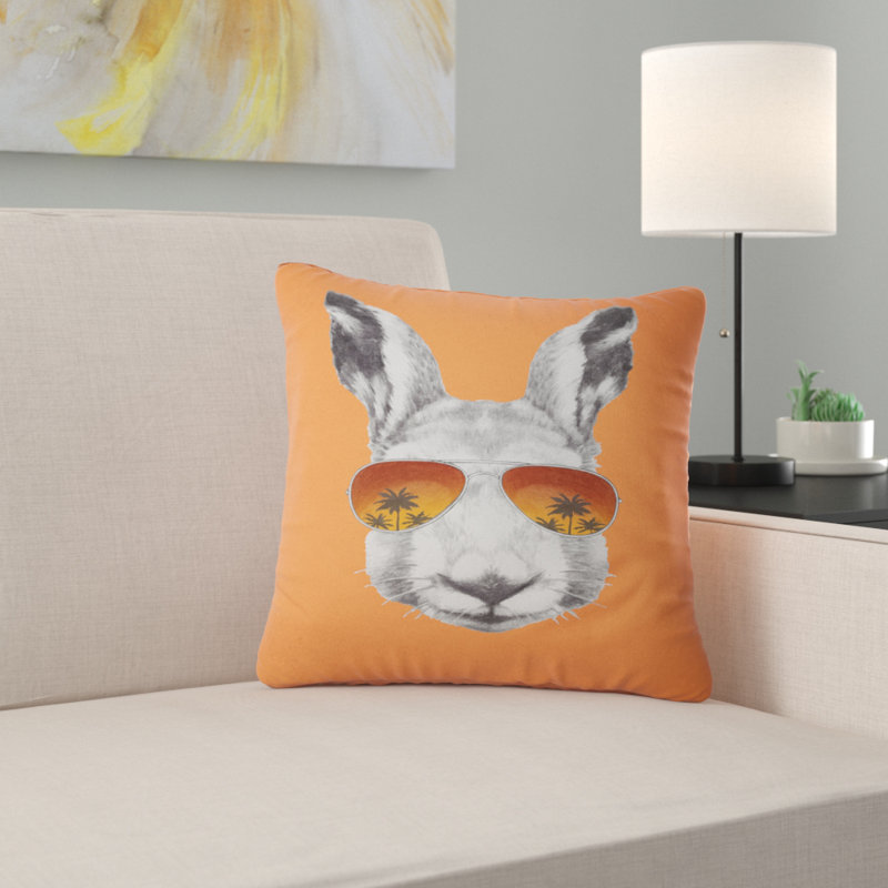 Drôle de lapin avec lunettes de soleil - coussin imprimé animal, 16 po x 1 po, Coussin décoratif