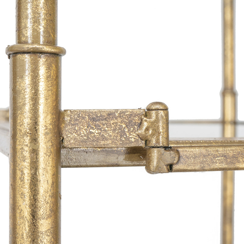 71 Inch Shelf, 6 Tier Design, 5 Mirrored Glass Shelves, Iron Frame, Gold