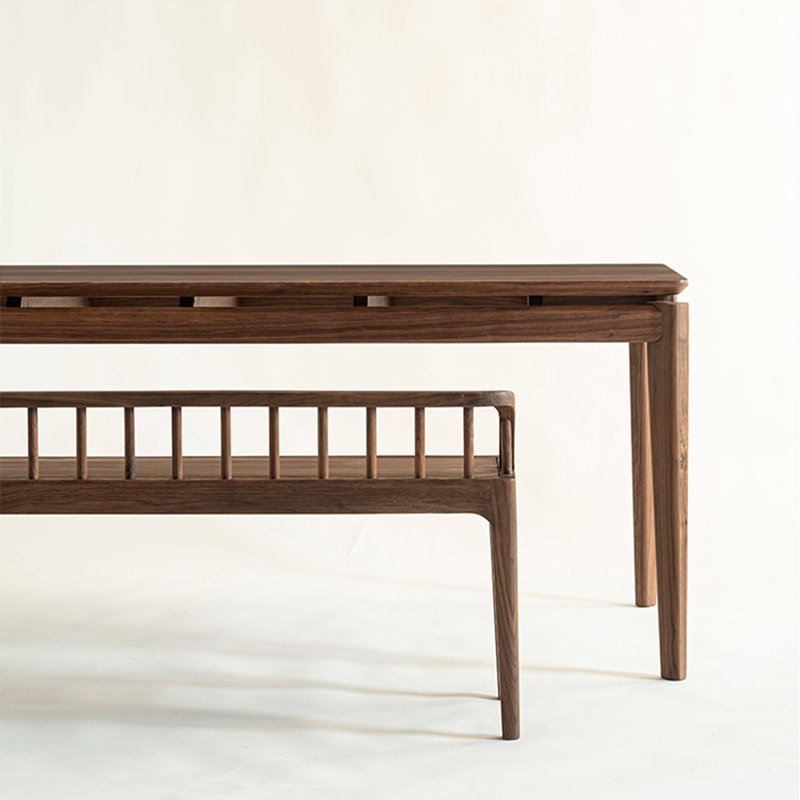 Terrin Walnut Solid Wood Dining Table, 29.52"H x 94.48"L x 35.43"W