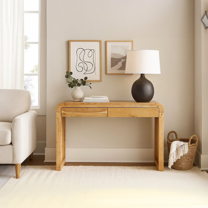 Arlow 43" Modern Acacia Wood Console Table with Dual Drawers Wide Top in Natural Brown Finish