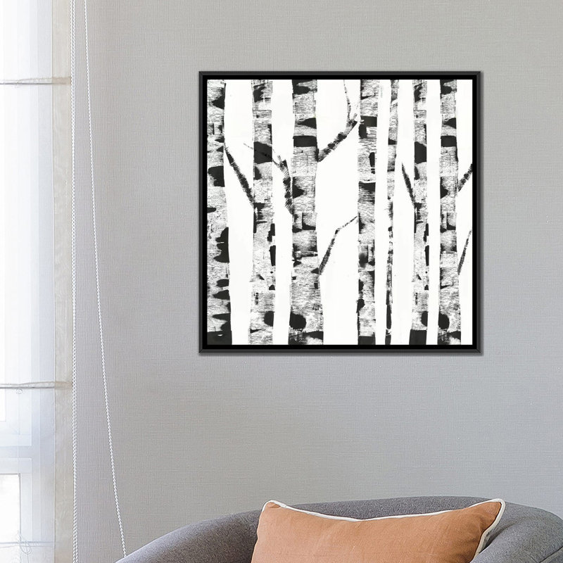 « white bouleau », impression sur toile, H 18 po x l 18 po x P 1,5 po, Toile avec cadre noir, Pas de tapis