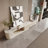 Cogliandro Modern Extendable TV Stand With Faux Marble&Slatted 3 Drawers, Wood Media Console,  Entertainment Center, Cream 