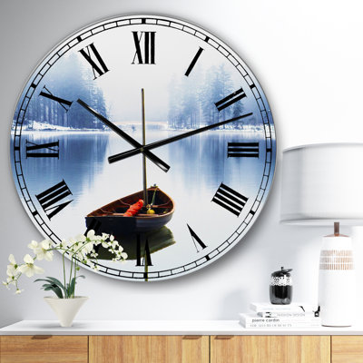 Empty Boat On Blue Lake - Oversized Lake House Wall Clock