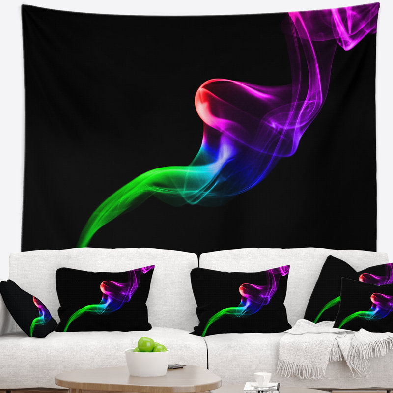 Motif de feu fractal coloré sur tapisserie noire, H 32 po x l 39 po