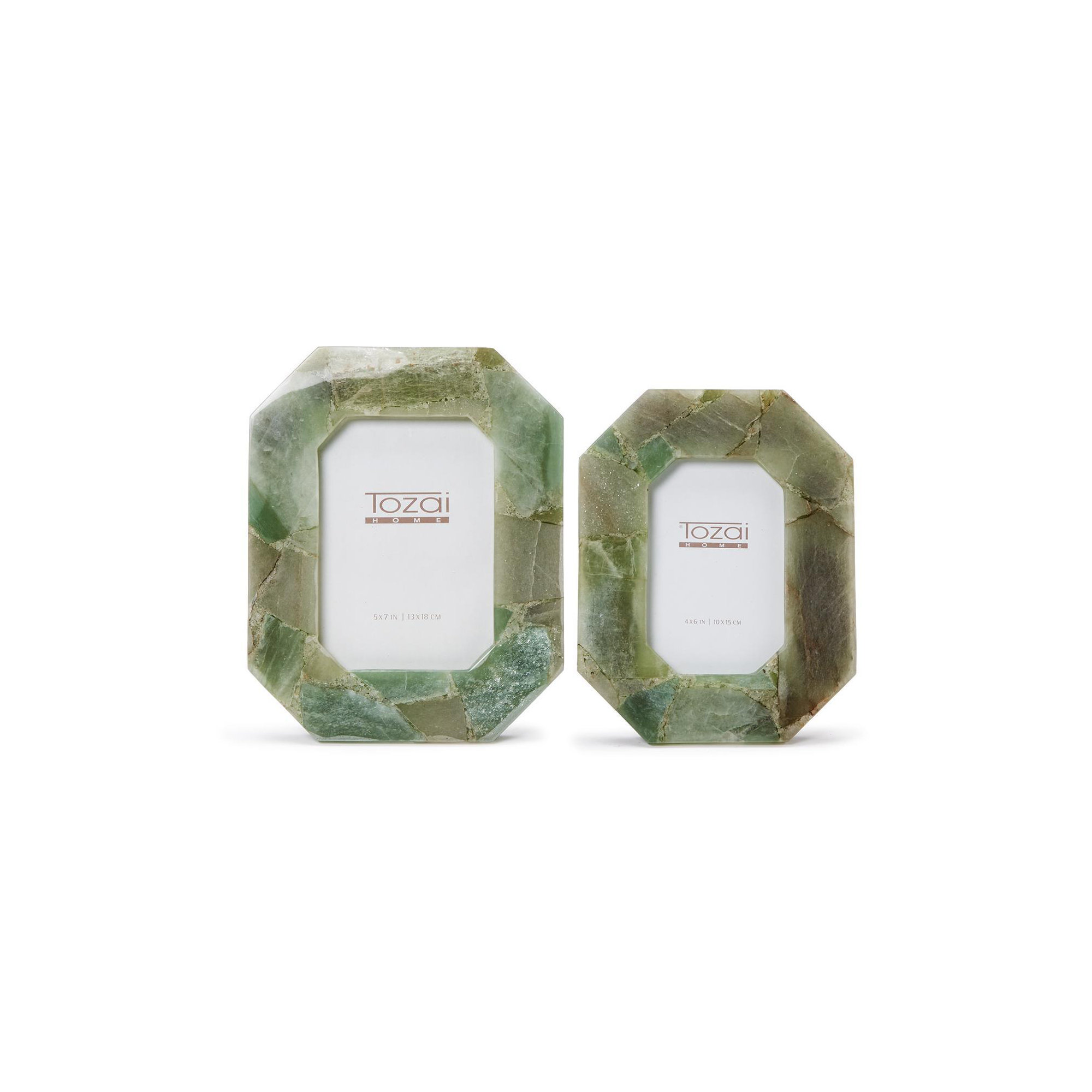 Set Of 2 White Quartz Photo Frame, Green