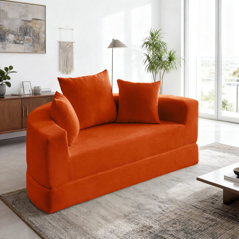 Canapé convertible en velours côtelé Boneless, Orange