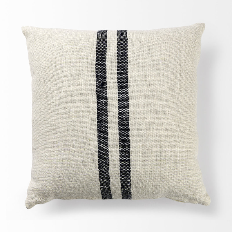 Coussin Shaggy, Ivoire / rayures grises, H 18 po x l 18 po