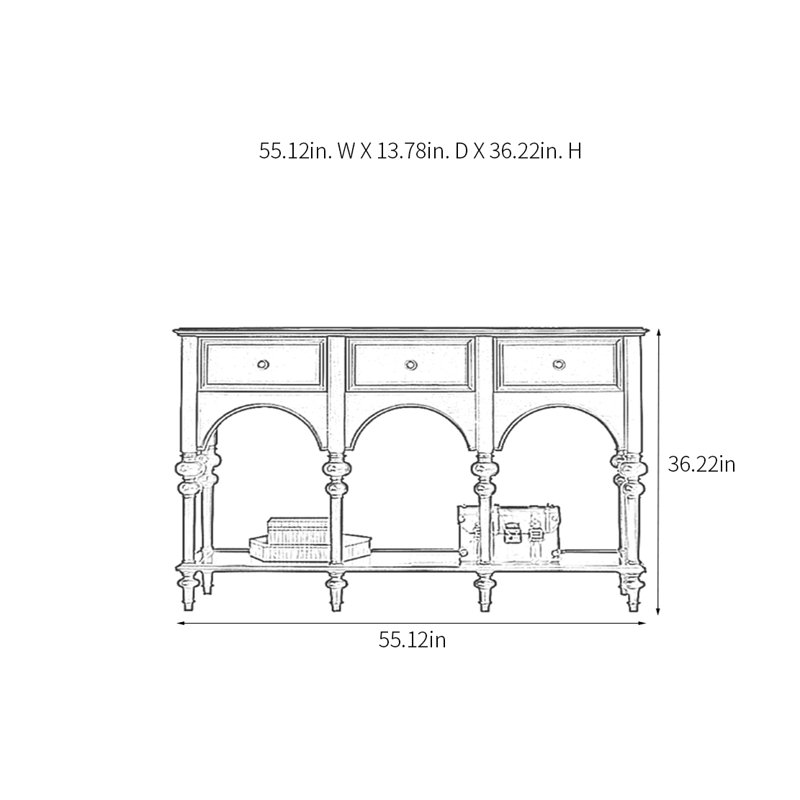 Console rétro minimaliste, H 36,22 po x l 55,12 po x P 13,78 po