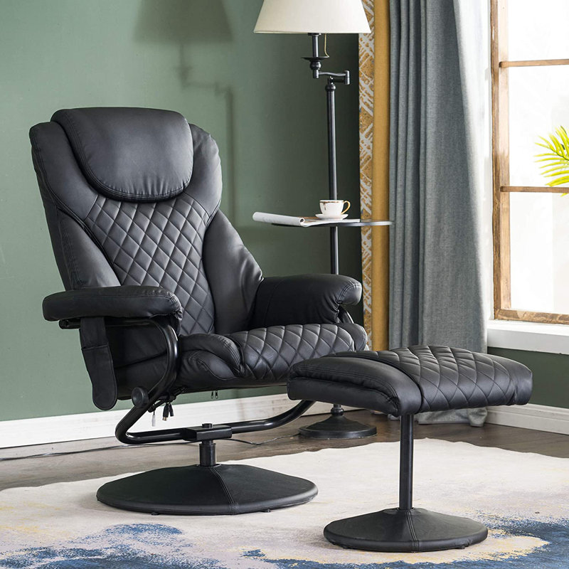 Aashka Ergonomic Faux Leather Recliner with Footrest, Noir