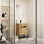 Meuble-lavabo 24 po - Deux styles d'installation de lavabo en céramique et d'humidité 24 po autoportant ou flottant style Scratch & Stain - charnière silencieuse en contreplaqué imitation chêne-118627823-118627825