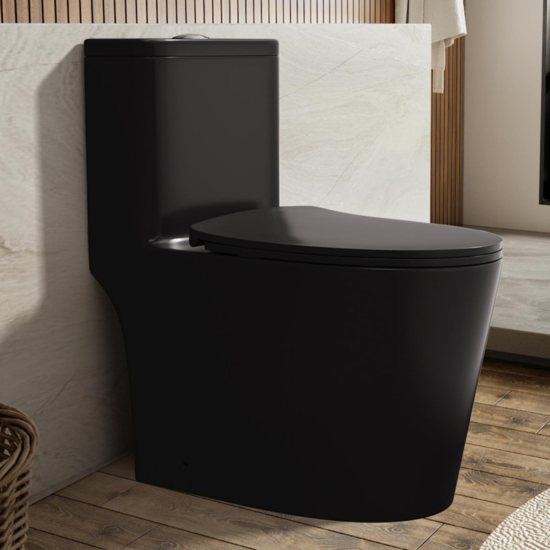 Toilette une pièce allongée au sol à hauteur de confort 1,6 GPF Givingtree (siège inclus), Noir, noir, noir, noir