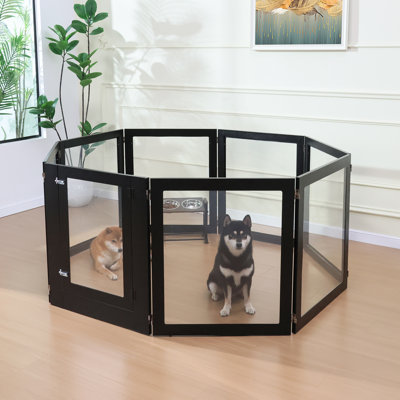 Parc pour chien en acrylique transparent robuste, enclos pour animaux de compagnie transparent, enclos en métal facile à assembler, idéal pour les chiens de petite et moyenne taille, les chats et autres petits animaux de compagnie (noir, 8 panneaux avec porte)