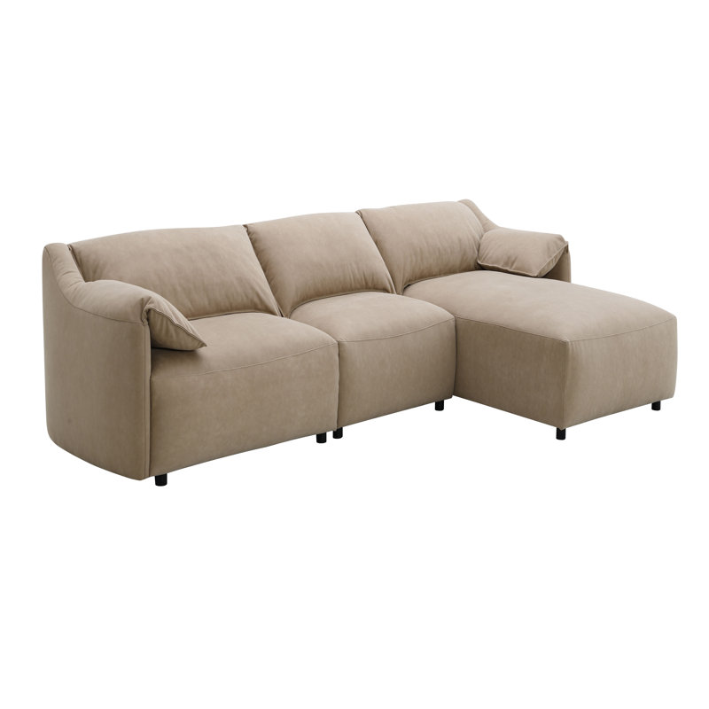 Jeremy L-Shape Right Facing Sectional Sofa, Light Brown Suede