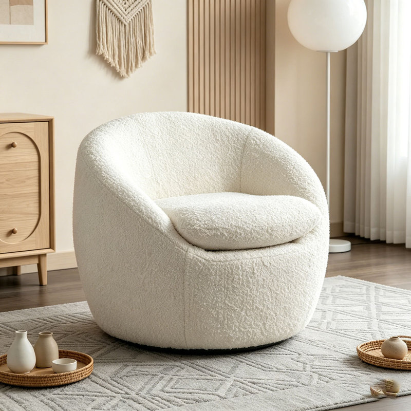 Fauteuil demi-tonneau, pivotant à 360 °, Ourson blanc