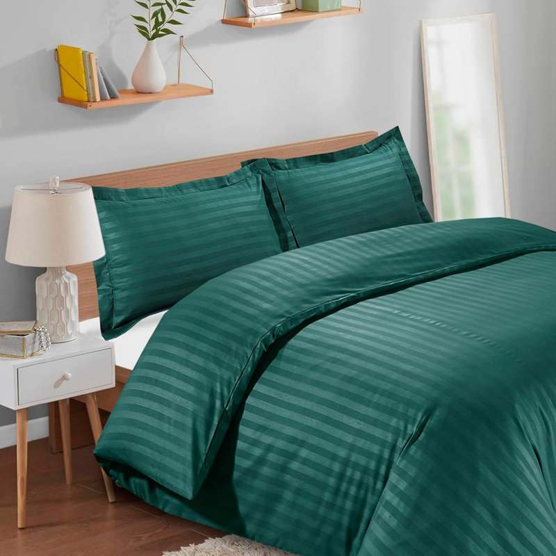Neacsu Microfiber Striped Duvet Cover Set with Pillowcases, King Duvet Cover + 2 Standard Pillowcases, Jade
