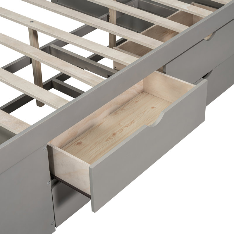 Lit de jour double avec tiroirs et tablettes, gris - construction solide, espace de rangement pratique pour tablette et tiroir, taille, lit moderne