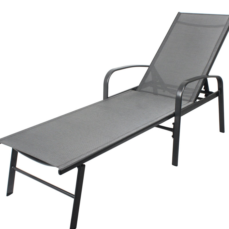 Gray Outdoor Patio Swimming Pool Lounge With Pillow - Steel Construction, Rustproof, Breathable Fabric, Adjustable In Frame, Rust Resistance, 5 Positions