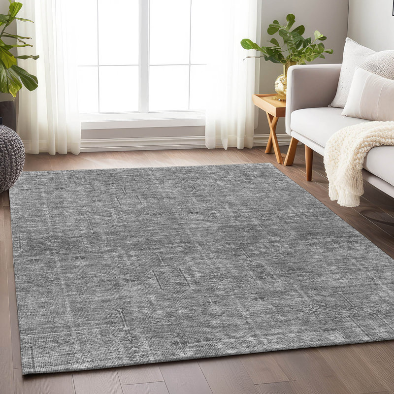 Tapis gris Prisco lavable à la machine de qualité supérieure, Rectangle 5 pi x 7 pi 6 po