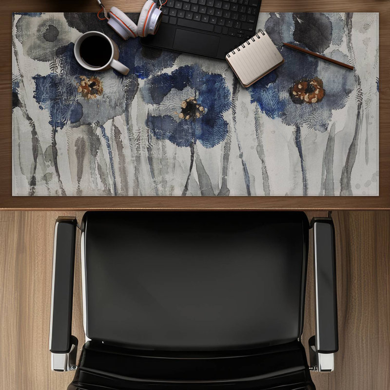 Blue blurry flowers - 15.75"x31.50" Desk mat