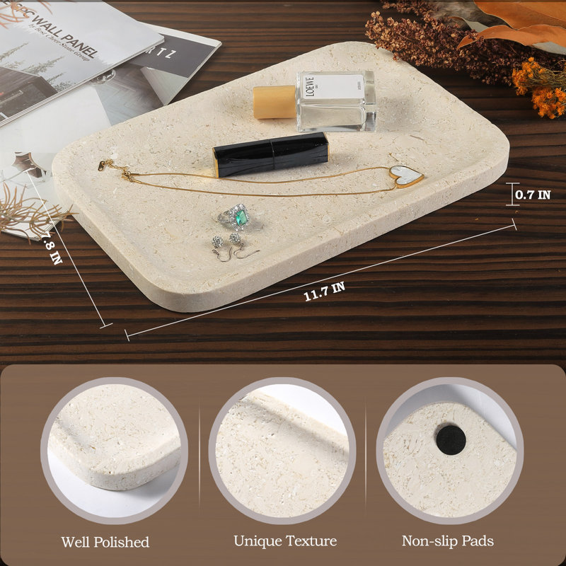 Guein Rectangle Natural Marble Tray,Myra Beige