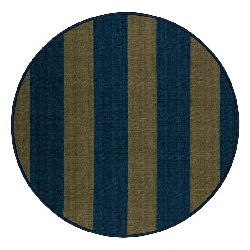Tapis bleu à carreaux lavable à la machine, Rond 8 pi