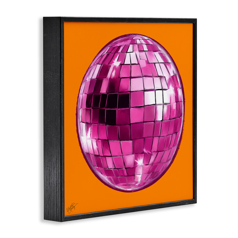 Boule disco sur giclée orange par Elizabeth Medley, Giclée encadrée noir minuit, H 12 po x l 12 po