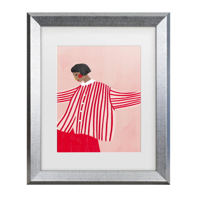 «Bea Muller, la femme aux rayures rouges», H 19,5 po x l 23,5 po, Cadre argenté
