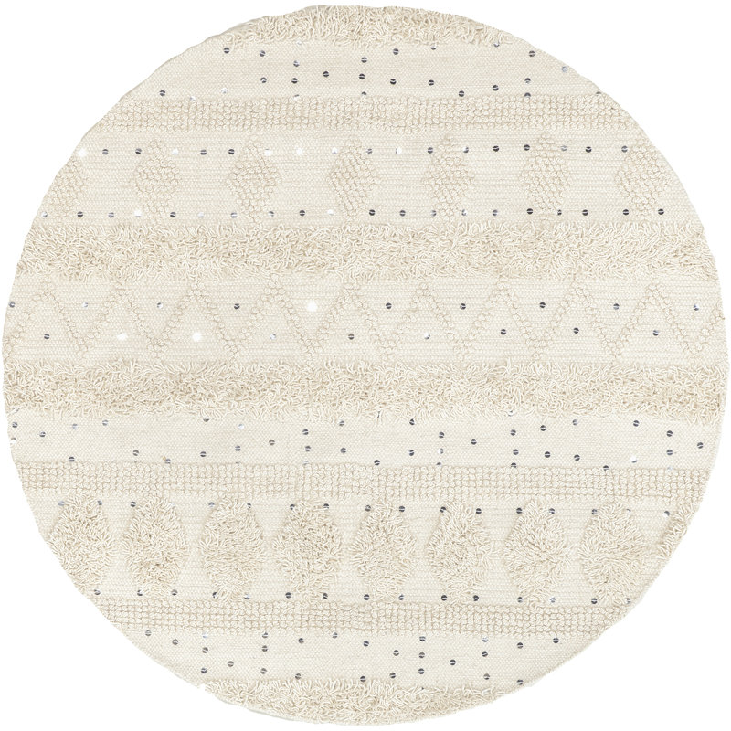 Jayko Textured Wool Ivory Area Rug, Round 8'