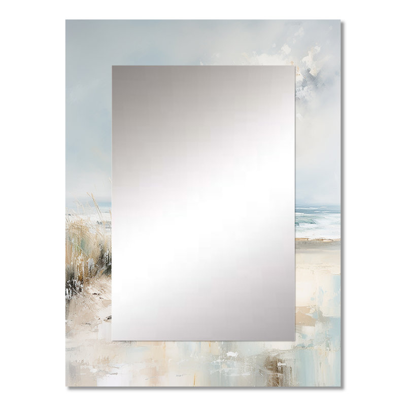 Coastal Ocean Charm In Winter II - grand miroir mural océan, miroir décoratif beige, impression d'art en métal, 32 po x 24 po