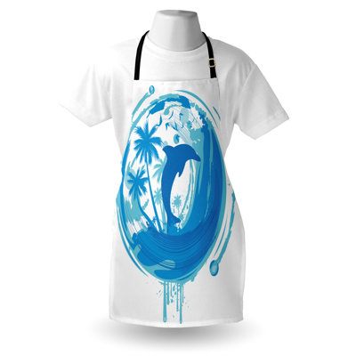 East Urban Home Dolphin Apron Unisex, Maritime Style Exotic, Adult Size, Blue Turquoise -  8B9AA2371AE548A4A813C6C4E7F271B5