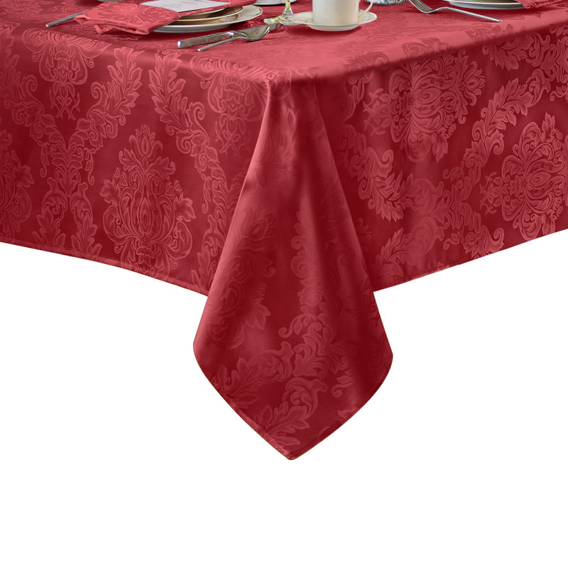 Luxurious Red Jacquard Damask Polyester Tablecloth, 60" x 84" Oblong