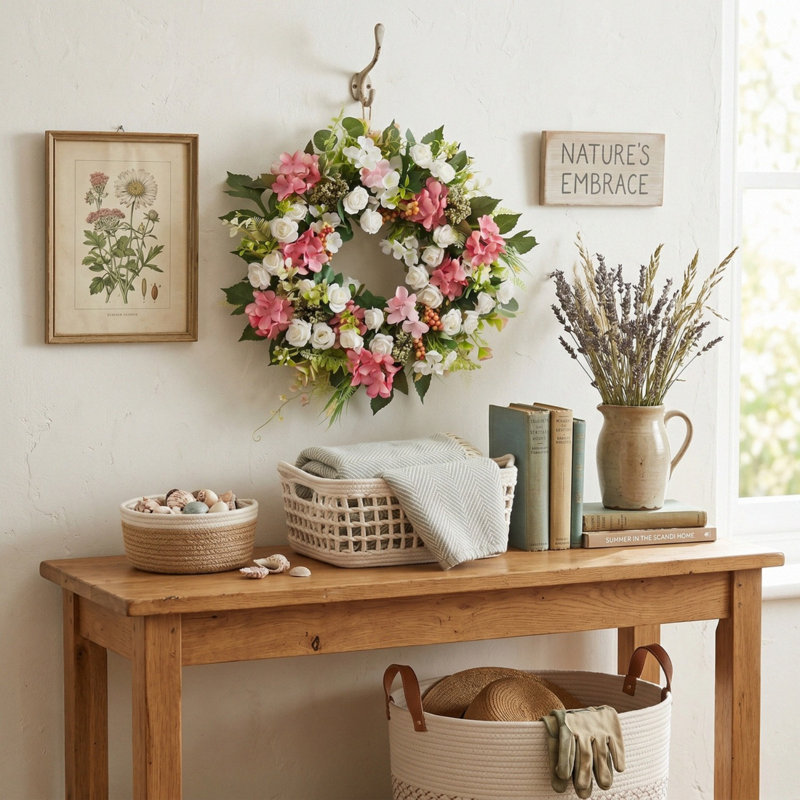 Couronne de pivoines blanches et roses 18 pouces pour porte d'entrée