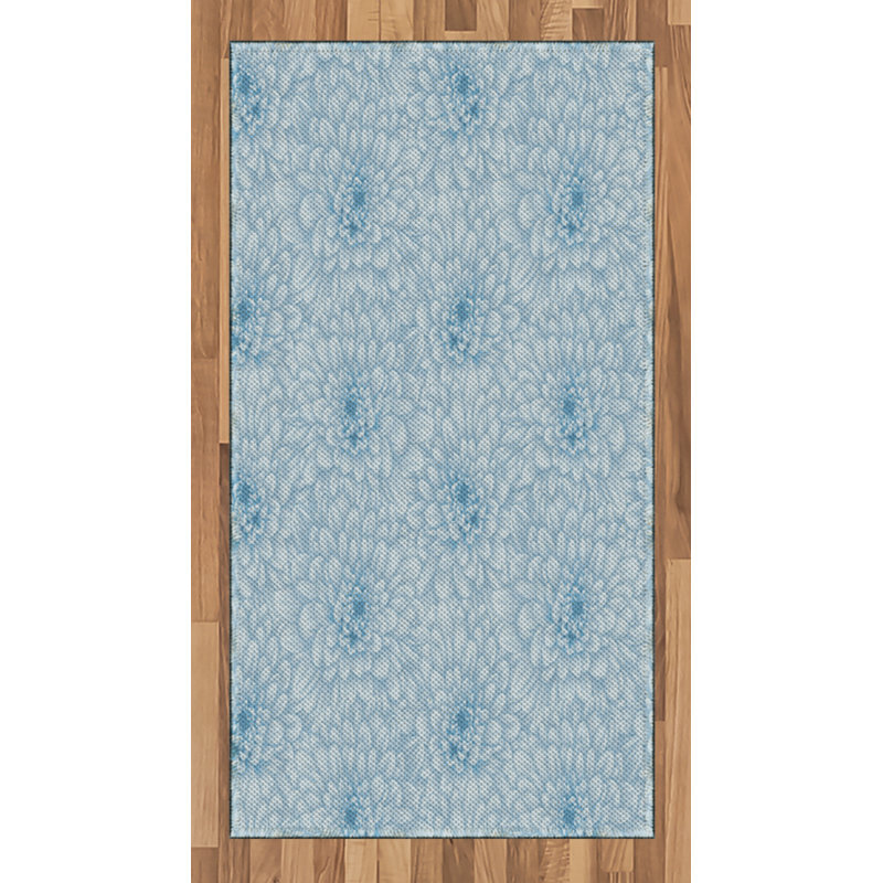 Blue High Density Long Fiber Poly Threads Decorative Area Rug Carpet, Rectangle 2'7" x 5'