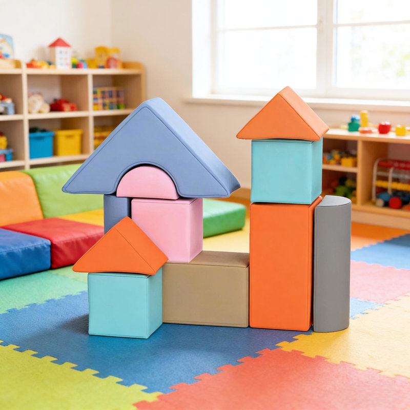 Mousse de 11 pièces, 6 à 72 mois, compétences géométriques et pratiques accrues, reconnaissance des couleurs, mousse sécuritaire, similicuir pour un jeu hygiénique, aucun assemblage nécessaire, promotion de l'apprentissage, conception compacte,
