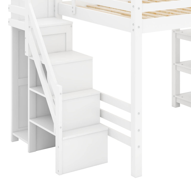 Lit mezzanine avec tablettes, escalier de rangement, petite armoire et lumière DEL blanche, H 65 po x l 95,8 po x P 57,4 po