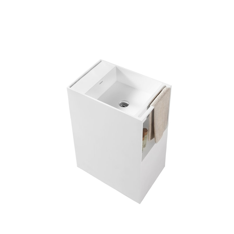 Lavabo de salle de bain piédestal rectangulaire blanc mat