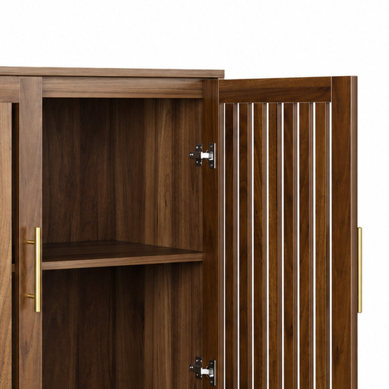 31.5" Modern Farmhouse Sideboard Buffet Cabinet with Louvered Doors, Walnut Accent Storage Cabinet & Coffee Bar Station for Dining Room, Kitchen & Entryway
