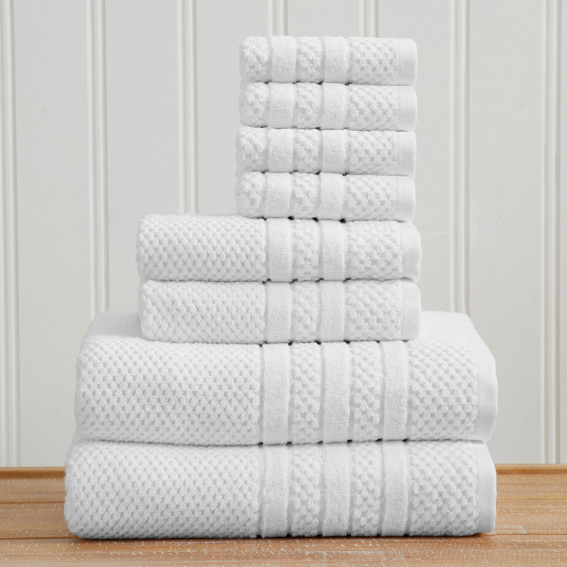 Ensemble de serviettes 100% coton à carreaux, Blanc, Ensemble 8 pièces