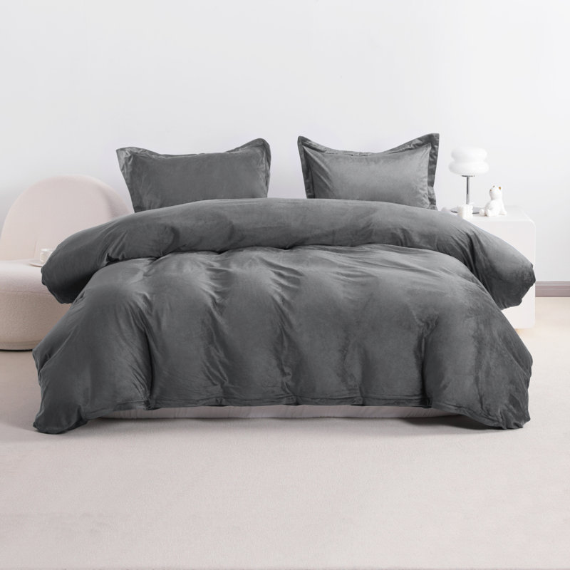 Polyester Duvet Cover, King Duvet Cover + 2 King Shams, Smoke Gray