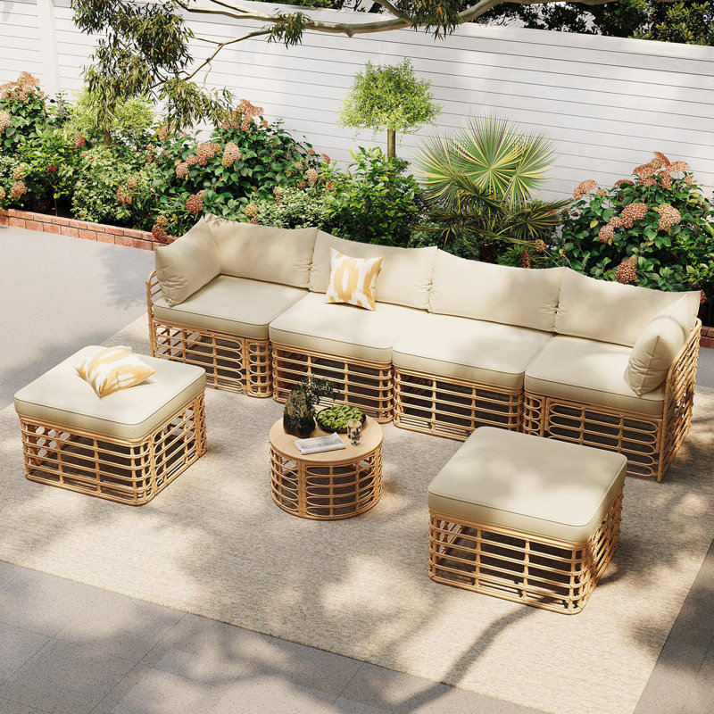 Ensemble de canapé modulaire d'extérieur 7 pièces avec coussins et coussins 7 pièces