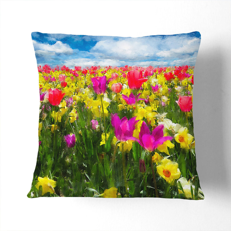 Meadow Of Flowers Painting Square Throw Cushion, Stone, 55cm H x 55cm W x 20cm D