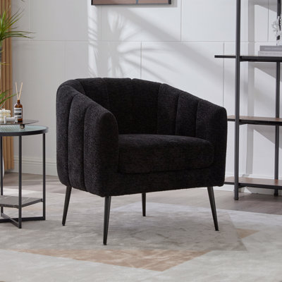 Fauteuil demi-tonneau en chenille capitonné Modern